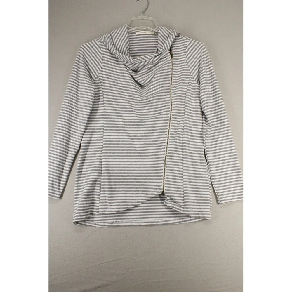 Andree by Unit Jacket Asymmetrical Zip Women L Grey Striped Moto Minimalist